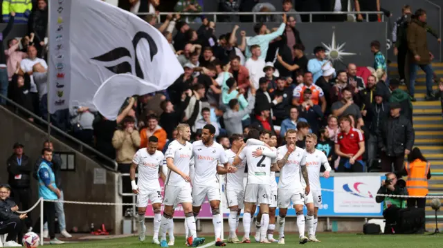 Swansea celebrate Liam Cullen's goal against Cardiff