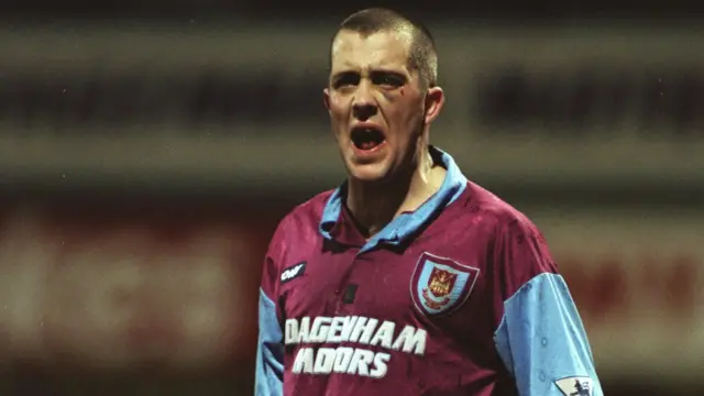 Julian Dicks shouting during a West Ham game