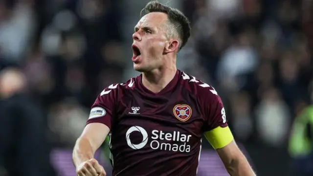 Hearts striker Lawrence Shankland celebrates against Hibernian