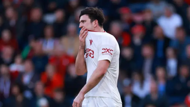 Harry Maguire of Manchester United looks dejected during the Premier League match between AFC Bournemouth and Manchester United at Vitality Stadium on April 13, 2024.