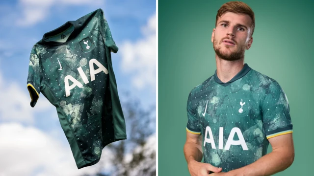 Timo Werner in the Tottenham 2024-25 third shirt