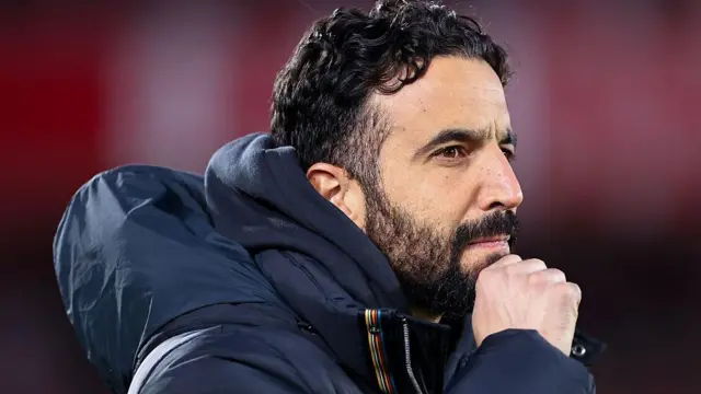 Ruben Amorim looks on thoughtfully