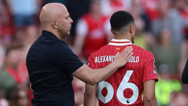 Liverpool manager Arne Slot and Trent Alexander-Arnold