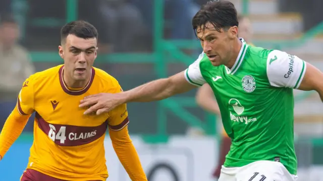 Motherwell’s Lennon Miller and Hibernian's Joe Newell