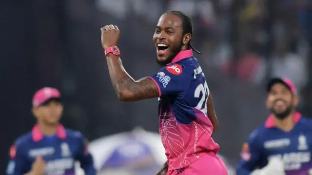 Jofra Archer celebrates a wicket for Rajasthan Royals