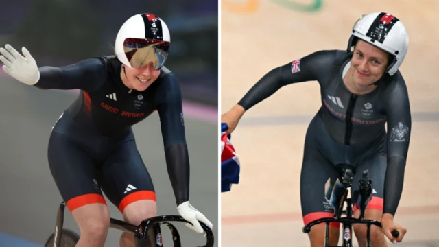 Emma Finucace and Elinor Barker in the velodrome