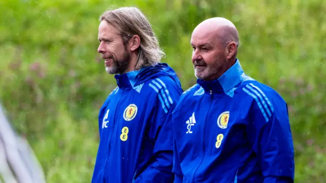 Scotland set-piece coach Austin MacPhee and head coach Steve Clarke