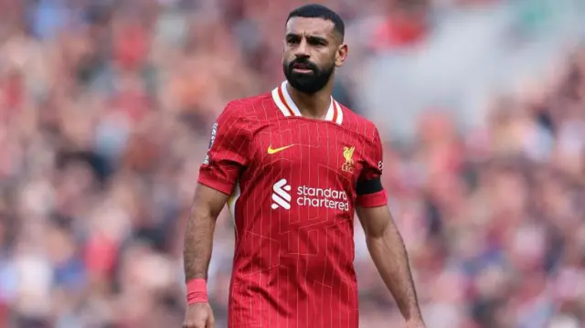 Liverpool's Mohamed Salah during the Premier League match between Liverpool and Nottingham Forest at Anfield.