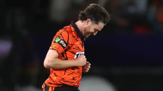 Sunrisers Eastern Cape fast bowler Adam Milne celebrates taking a wicket against Pretoria Capitals