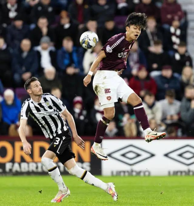 Hearts Yutaro Oda  in action during a cinch Premiership match between Heart of Midlothian and St Mirren at Tynecastle Park