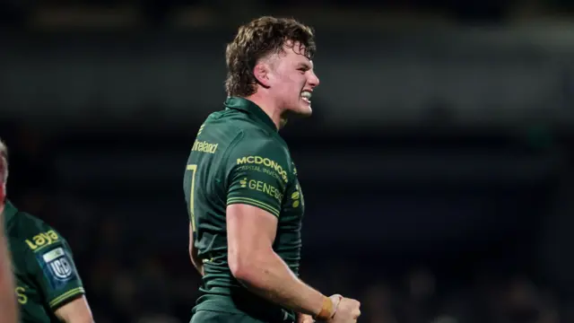 Cian Prendergast celebrates winning a penalty