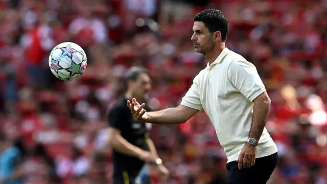 Mikel Arteta, Manager of Arsenal, during the pre-season friendly