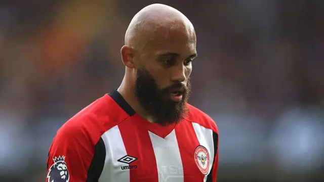 Bryan Mbeumo looks on for Brentford