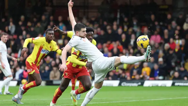 Zan Vipotnik controls the ball at Watford last weekend 