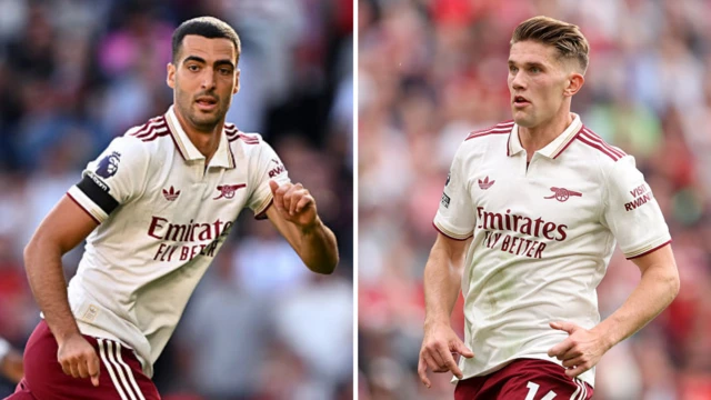 Arsenal players Mikel Merino and Viktor Gyokeres