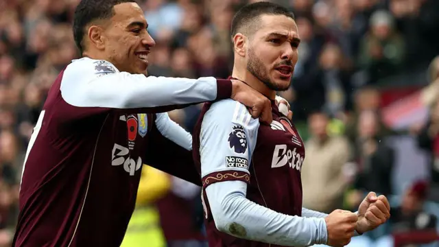 Emiliano Buendia celebrates scoring