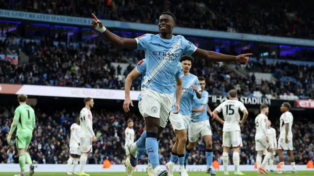 Marc Guehi celebrates at the Etihad