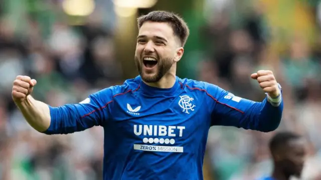 Rangers midfielder Nicolas Raskin celebrates the derby victory