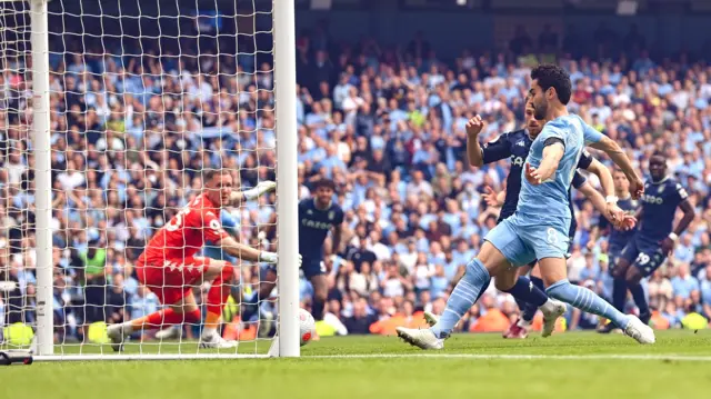 Ilkay Gundogan scores for Manchester City against Aston Villa