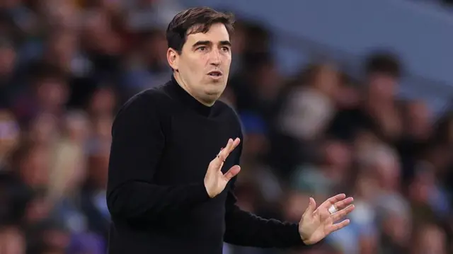 Bournemouth manager Andoni Iraola coaches his players from the sidelines