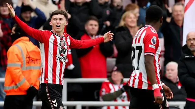 Sunderland's Chris Rigg reacts as his goal is referred for a VAR check