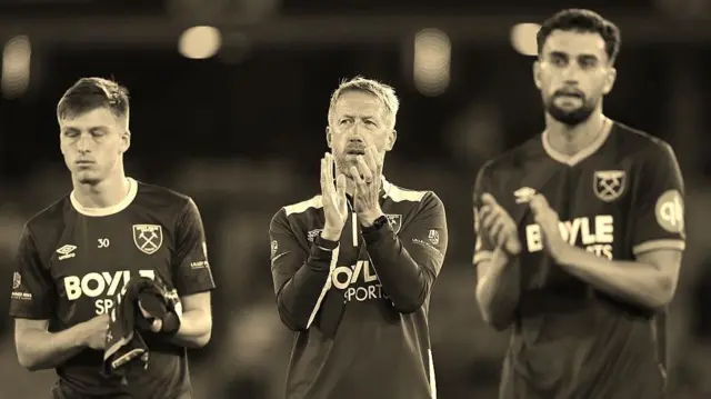 Graham Potter and West Ham players applaud fans after defeat