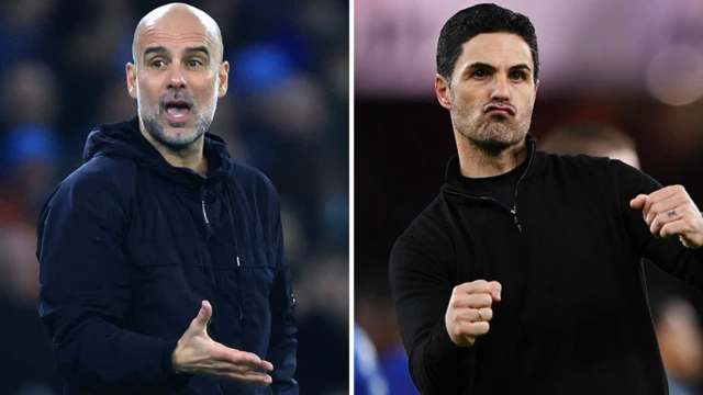 Collated image - Pep Guardiola and Mikel Arteta look on