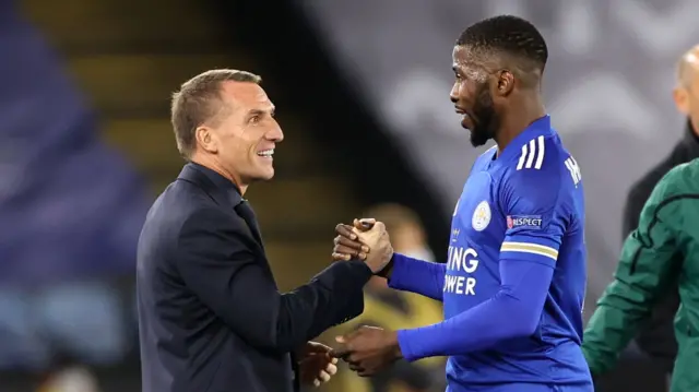 Brendan Rodgers and Kelechi Iheanacho during their time at Leicester City