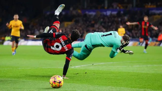 Jose Sa fouls Evanlinson and gives away a penalty