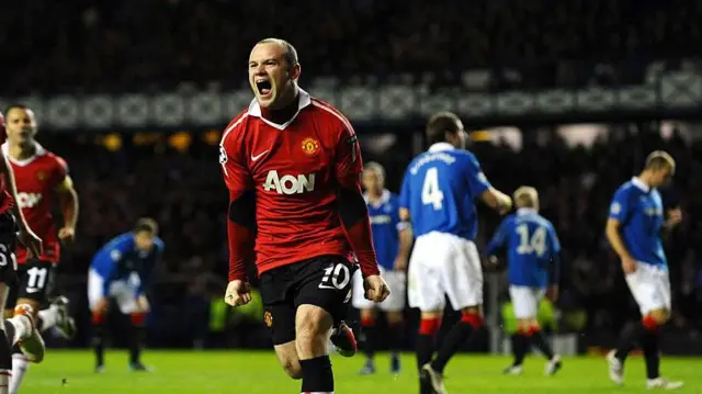 Wayne Rooney celebrating against Rangers
