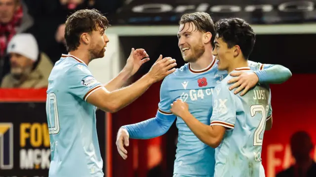 Motherwell celebrate Elijah Just's goal