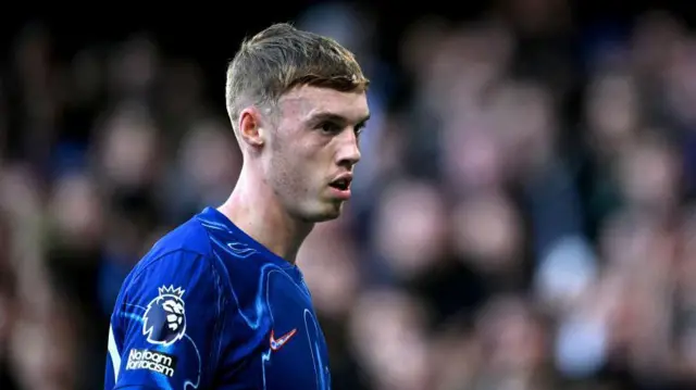 Chelsea's English midfielder #20 Cole Palmer reacts during the English Premier League football match between Chelsea and Newcastle United at Stamford Bridge in London on October 27, 2024