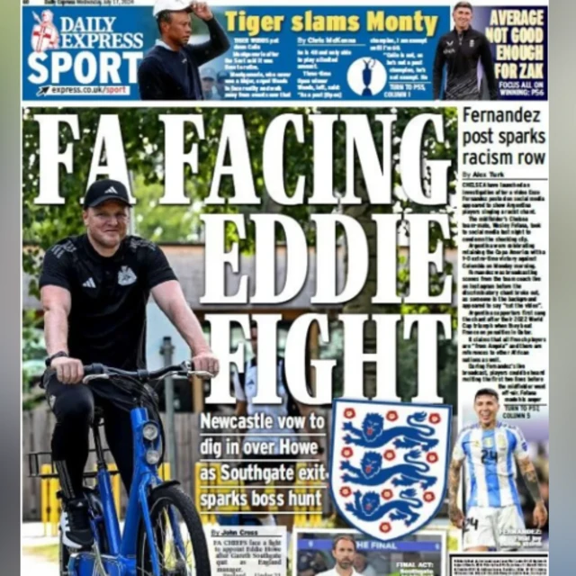 Daily Express Sport: 'FA facing Eddie fight' back page story