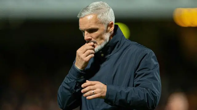 DUNDEE, SCOTLAND - OCTOBER 30: Dundee United manager Jim Goodwin at full time during a William Hill Premiership match between Dundee United and Motherwell at the CalForth Construction Arena at Tannadice Park, on October 30, 2024, in Dundee, Scotland. (Photo by Ewan Bootman / SNS Group)