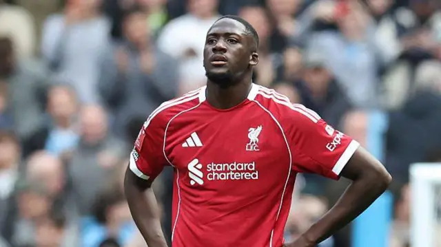 Ibrahima Konate reacting for Liverpool