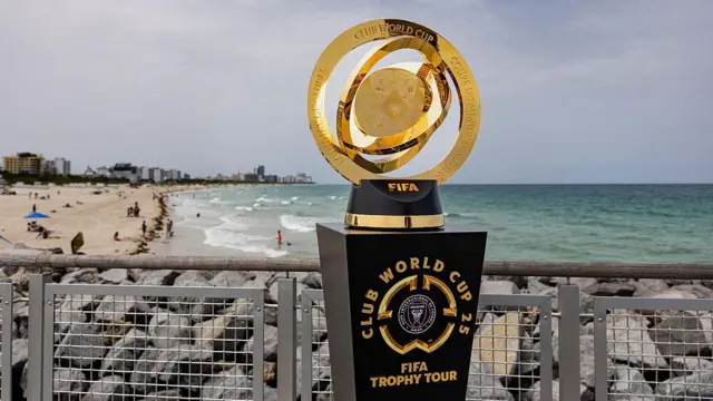 Club World Cup Trophy is displayed at South Beach in Miami