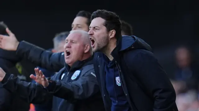 Ryan Mason instructing West Bromwich Albion from the dugout