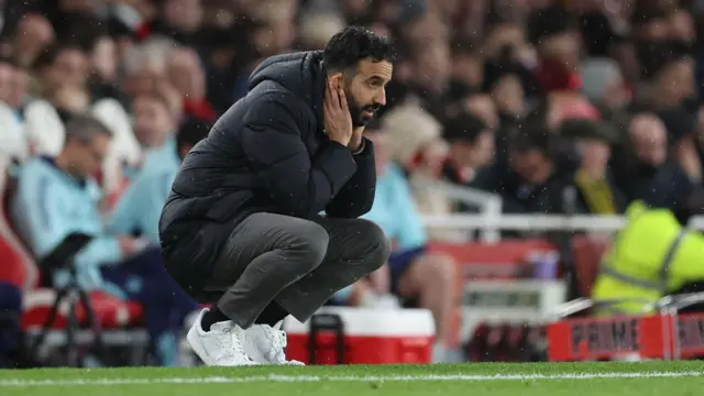 Ruben Amorim Manager / Head Coach of Manchester United reacts during the Premier League match between Arsenal FC and Manchester United FC at Emirates Stadium