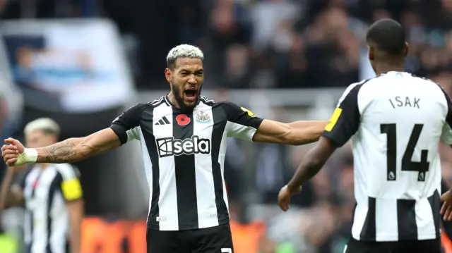 Joelinton and Isak celebrate