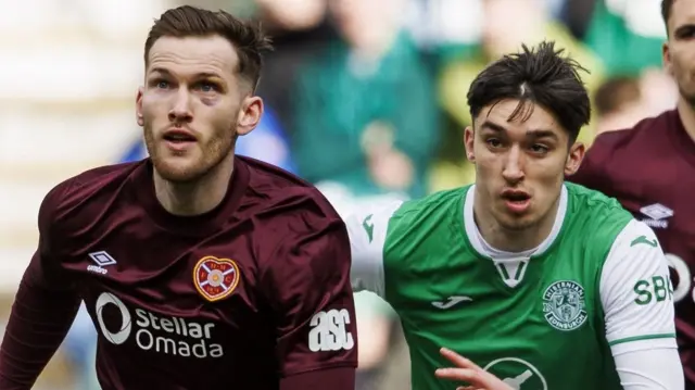 Hearts’ Jamie McCart and Kieron Bowie