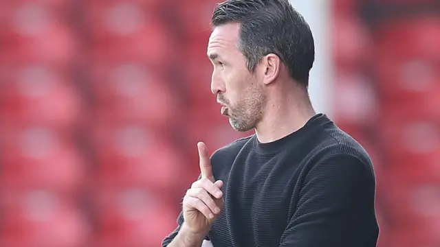 Newport County manager Christian Fuchs on the sidelines at Walsall