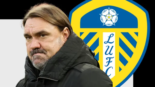 A graphic of Daniel in front of a black and white background and a Leeds badge