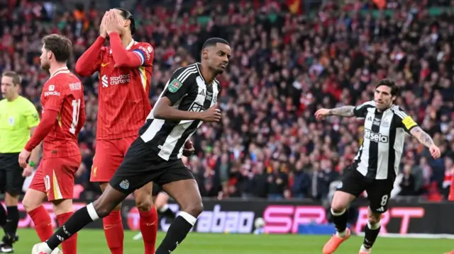 Alexander Isak scores against Liverpool for Newcastle