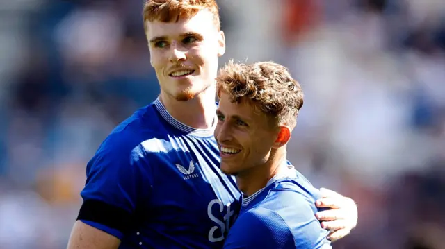 Jake O'Brien celebrates a goal for Everton