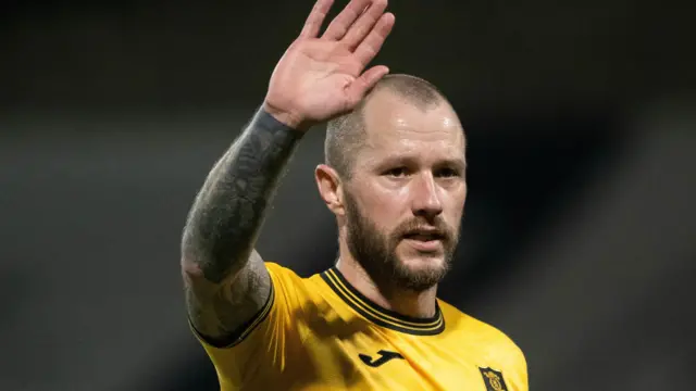 Livingston's Stevie May at full time during a William Hill Championship match between Raith Rovers and Livingston at Stark's Park, on December 28, 2024, in Kirkcaldy, Scotland.