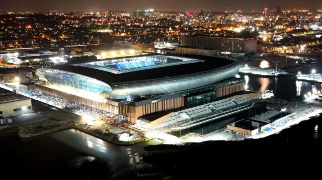 Everton's new stadium pictured at night 