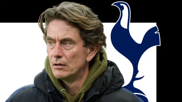 Thomas Frank and the Tottenham club badge