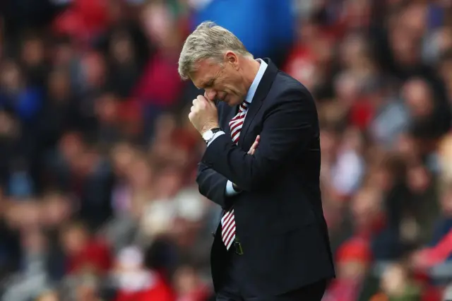 David Moyes, Manager of Sunderland reacts during the Premier League match between Sunderland and West Bromwich Albion at Stadium of Light on October 1, 2016 