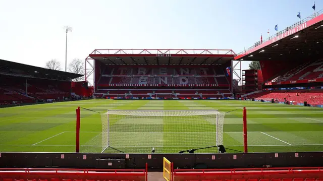  General view inside the City Ground focusing on the Trent End