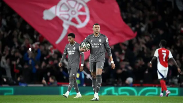 Kylian Mbappe of Real Madrid looks dejected 